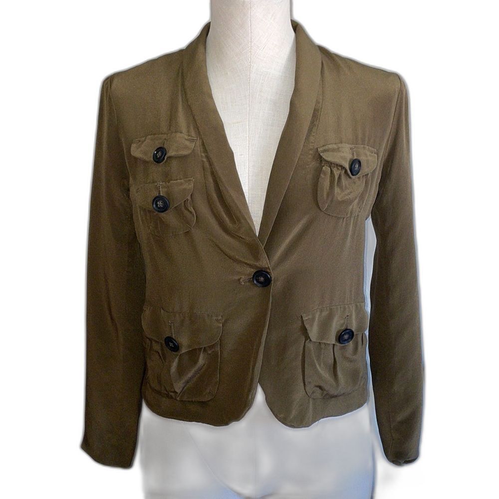 J. Crew Women’s Y2K Silk Cargo Utility Blazer Jacket size 0 Olive Green